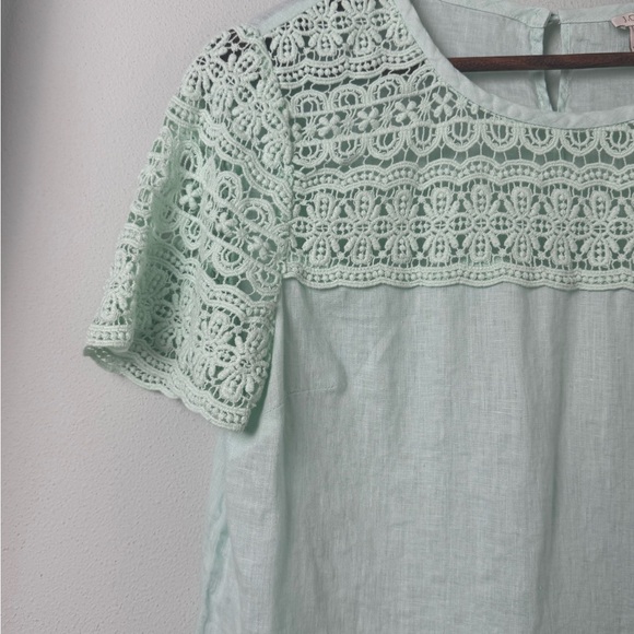 J. Crew Linen & Lace Short Sleeve Blouse Top in Mint Style C3489 Size 10 - Picture 5 of 11